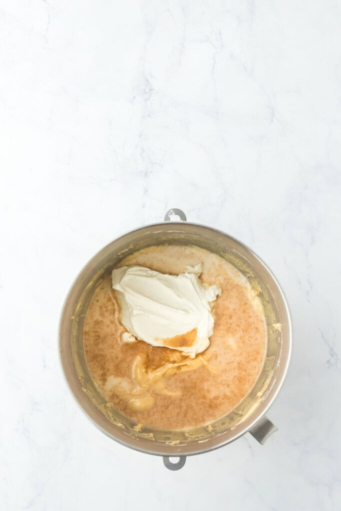 Sour cream and extracts added to cake batter