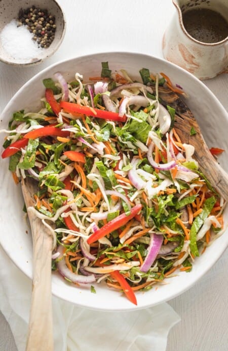 An overhead of a coleslaw recipe vinegar ready to serve