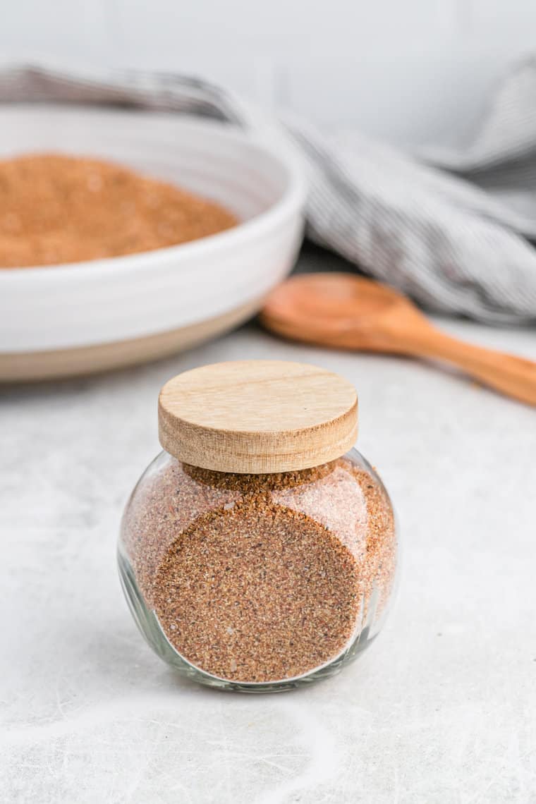 Rib spice in a glass container for storage