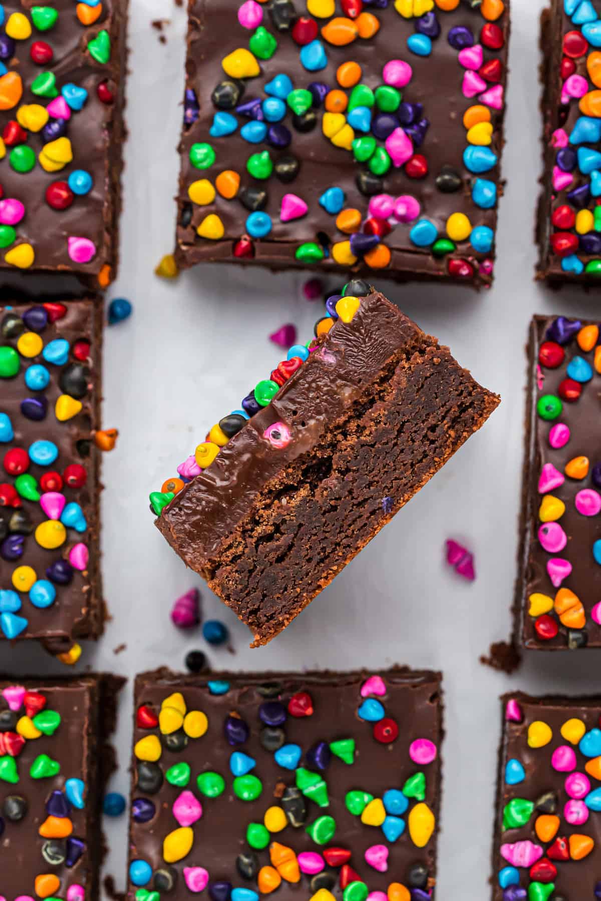 A close up of a cosmic brownie showing the inside brownie texture