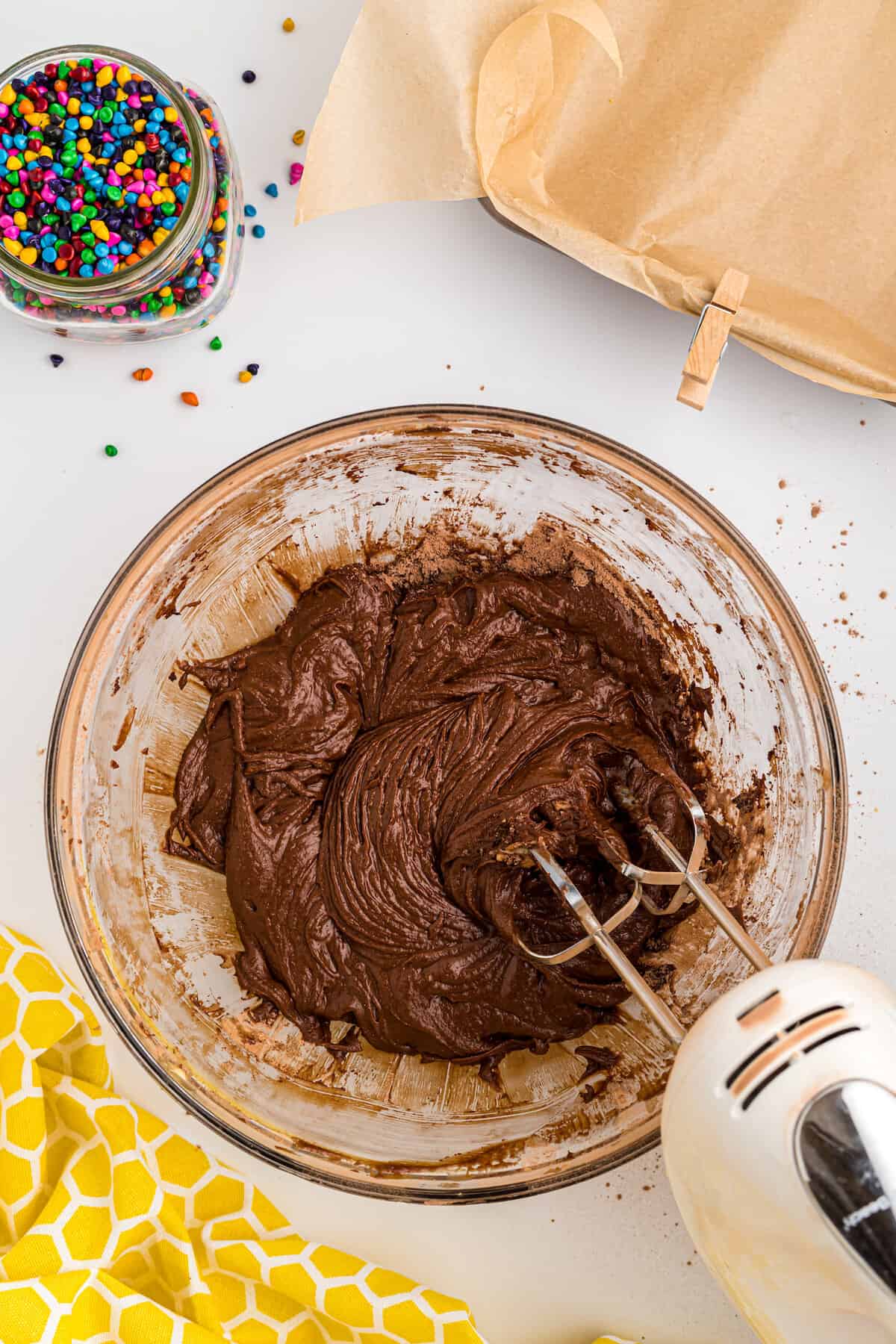 Brownie batter being mixed together