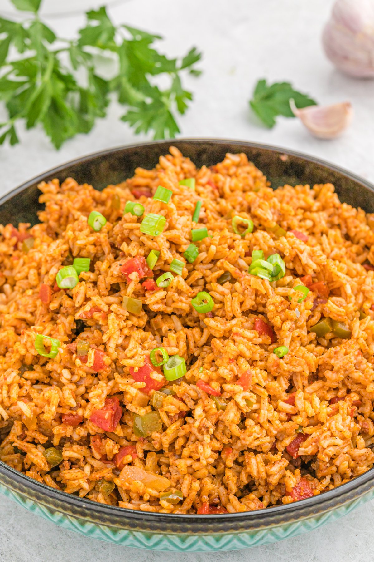 A close up of Mexican rice ready to enjoy
