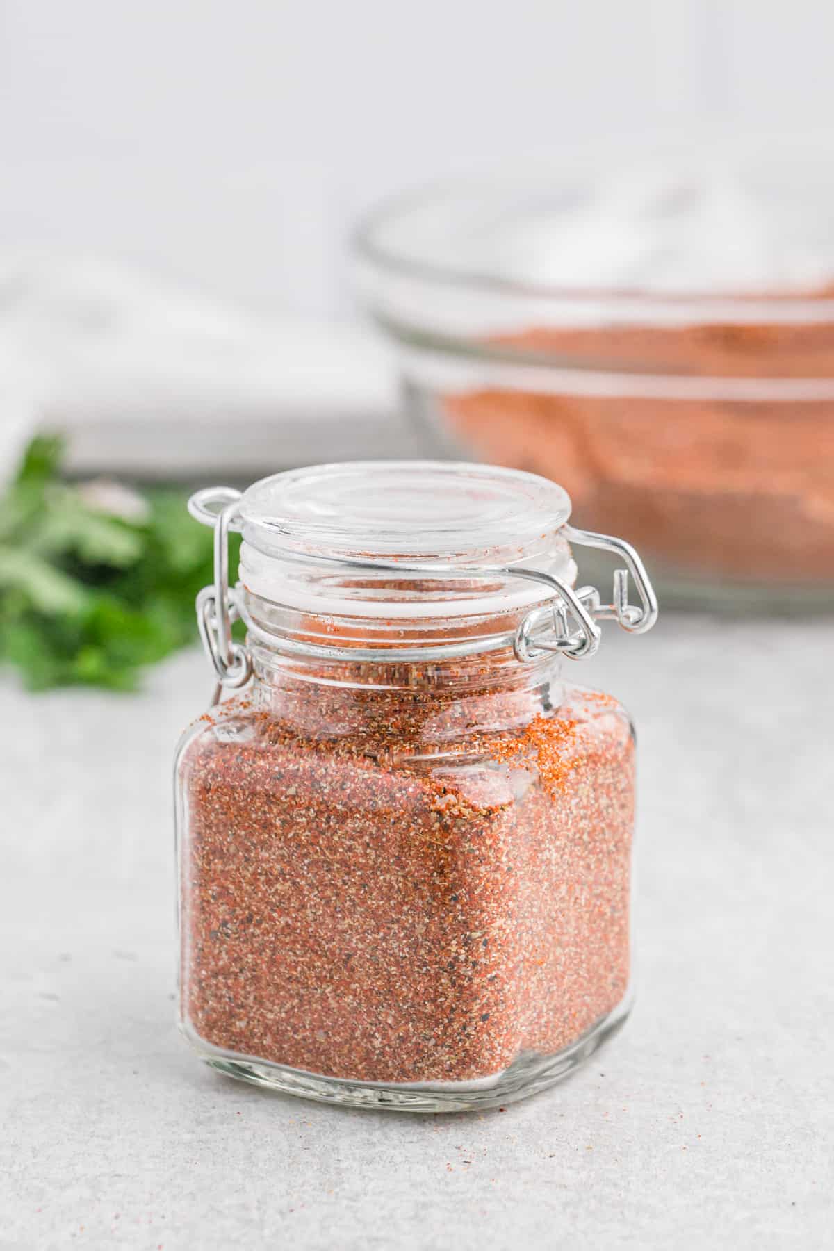 Small flip top jar of homemade turkey rub,