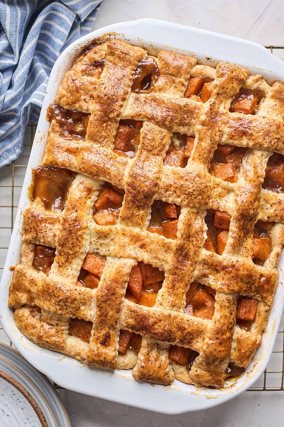 Baked sweet potato cobbler just out of the oven