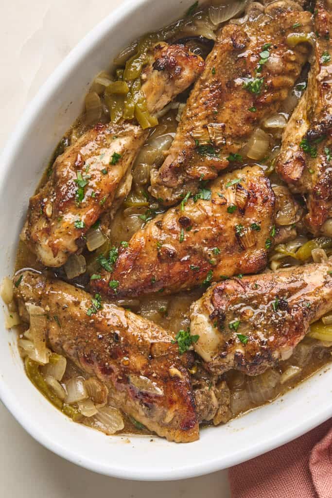 baked turkey wings in a dish