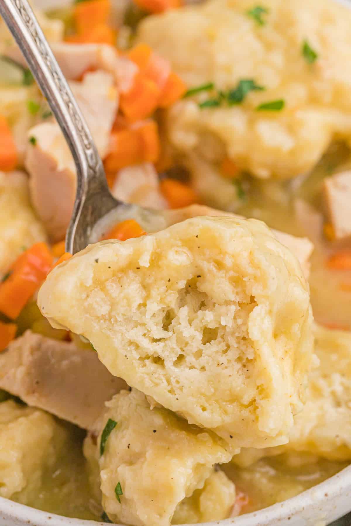 A large cut into dumpling ready to serve