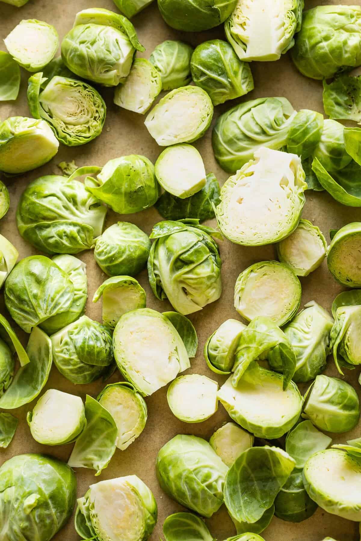 close up of how the brussels sprouts are cut