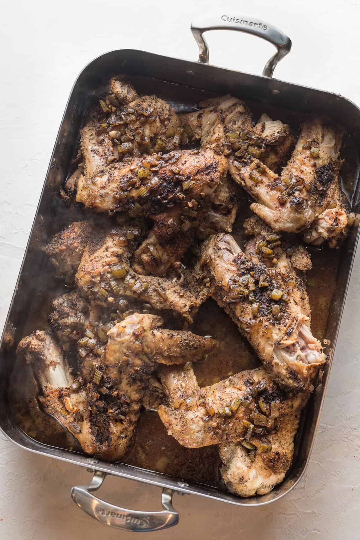roasted turkey wings in a large baking dish