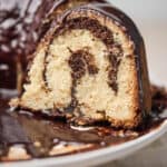 up close cross section of pound cake on a plater