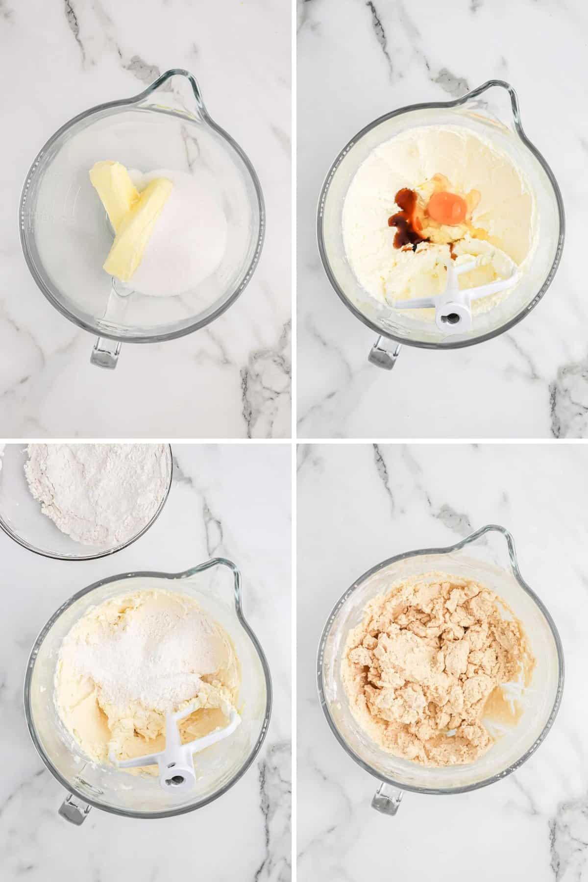 sugar cookie dough step by step collage.