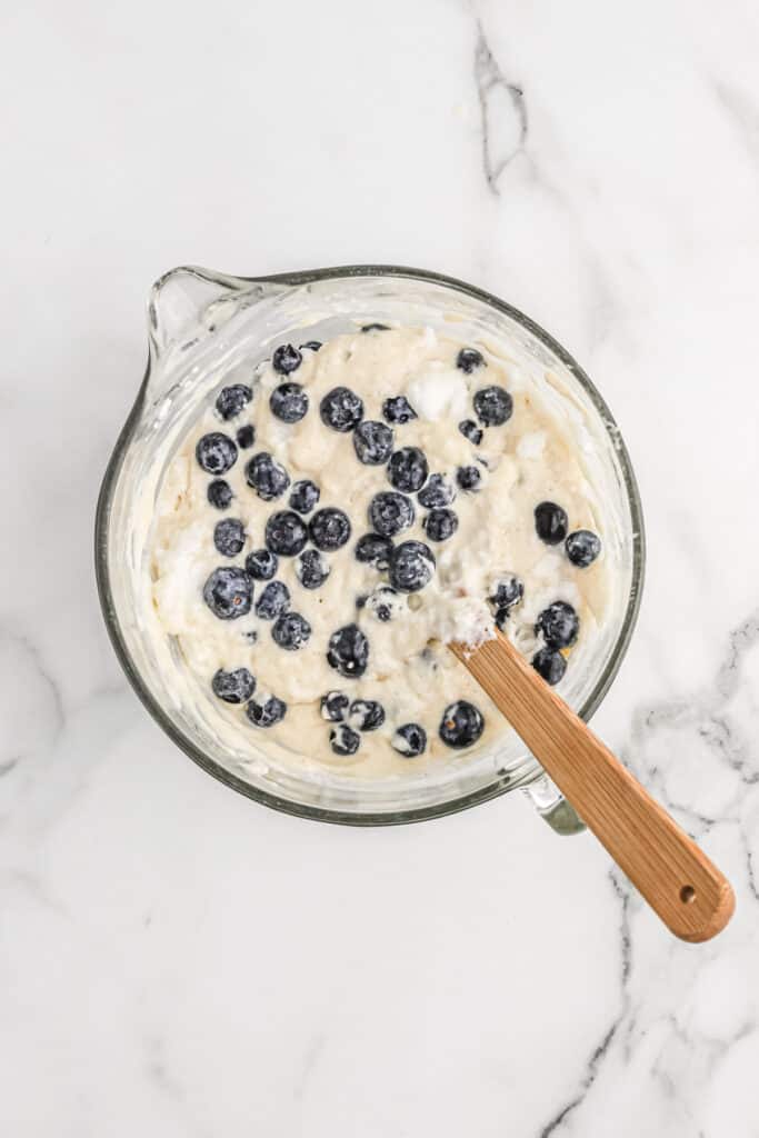 blueberries added to the blueberry waffle mixture