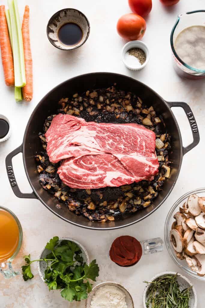 beef placed in the pot