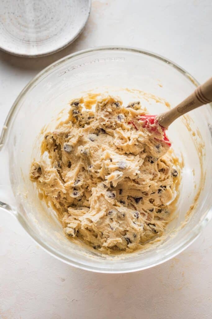 walnut and chocolate chip cookie dough all mixed together