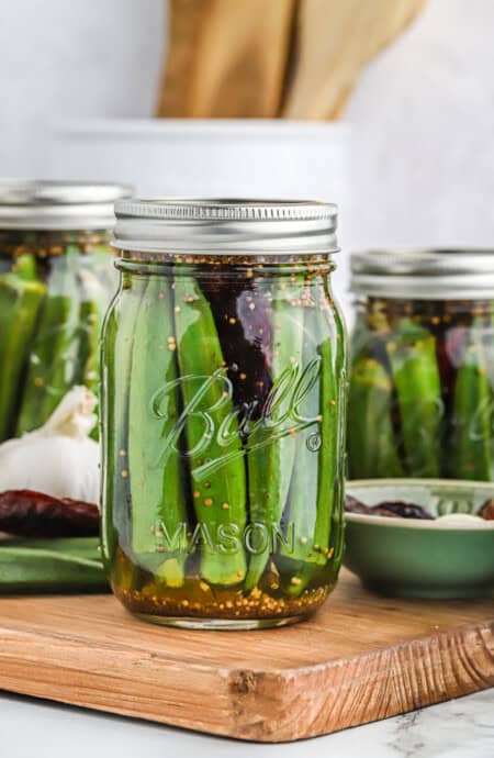 sealed jars of pickled okra.