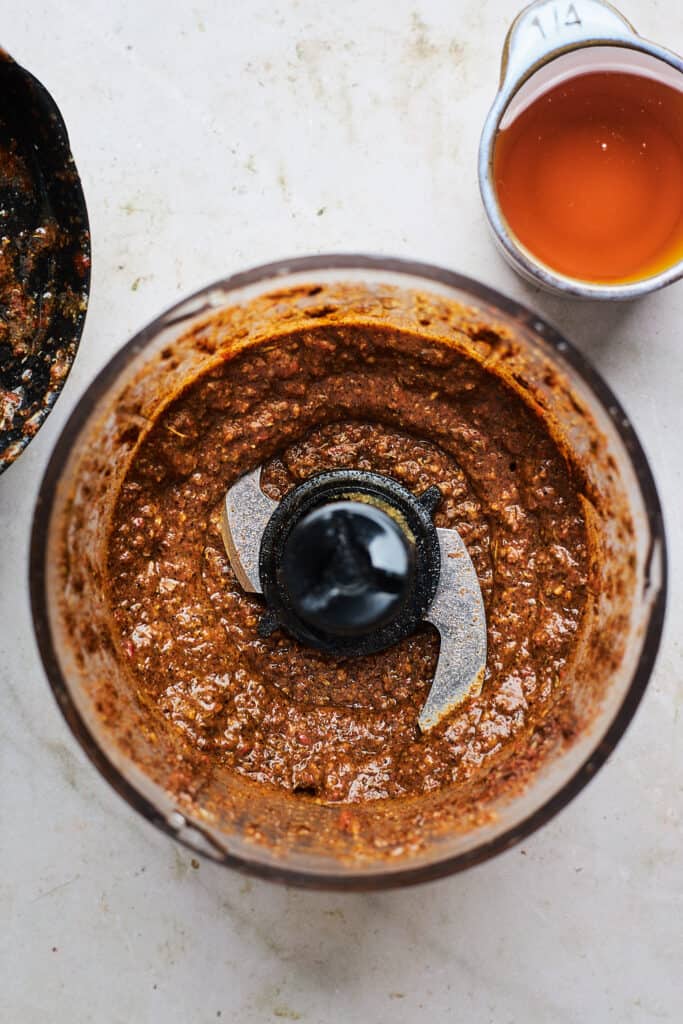 Jerk seasoning paste in a food processor