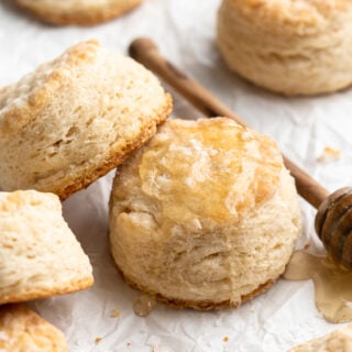 Freshly baked honey butter biscuits.