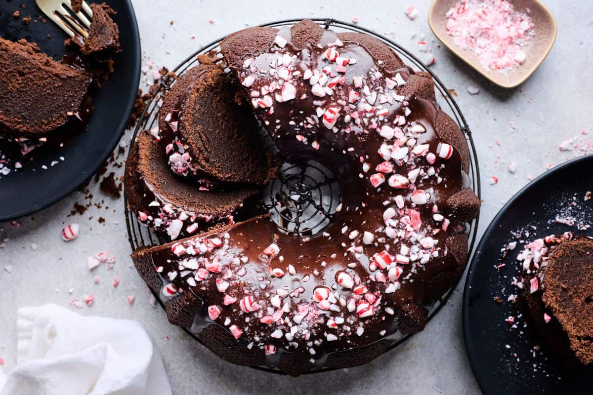 Ultimate Chocolate Pound Cake with Peppermint Ganache Glaze | Grandbaby Cakes