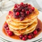 Eggnog Pancakes with Maple Cranberry Syrup | Grandbaby Cakes