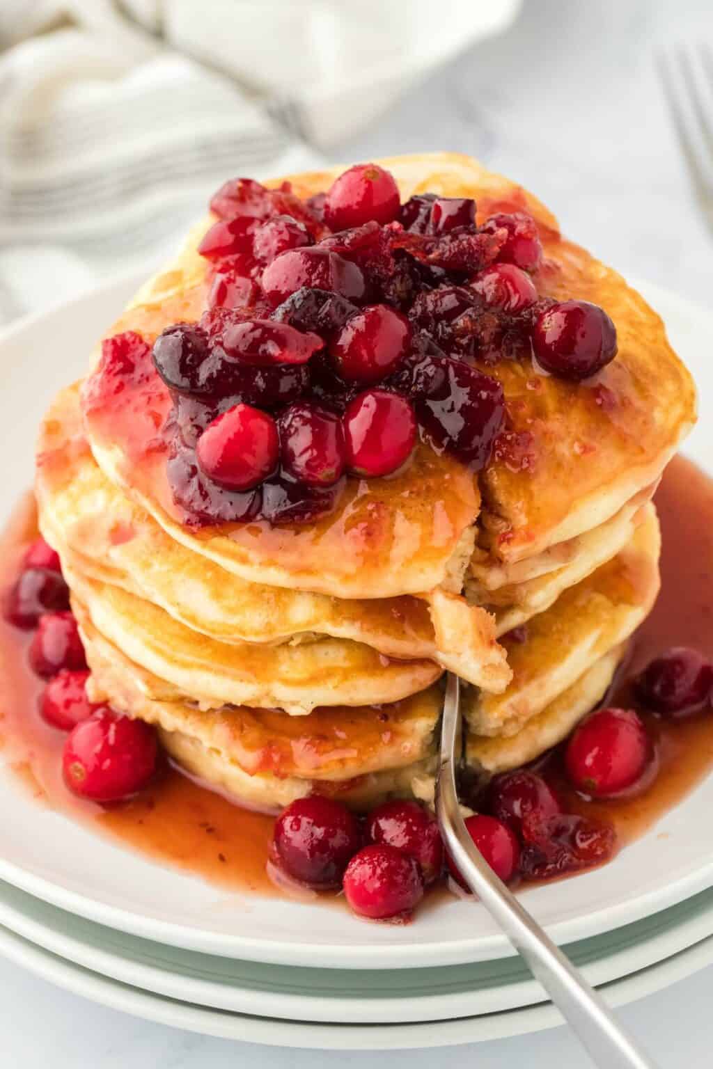 Eggnog Pancakes {With Cranberry Syrup!} Grandbaby Cakes