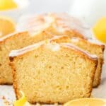 Lemon Loaf Cake slices on a white plate