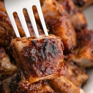 A fork in a rib tip ready to enjoy