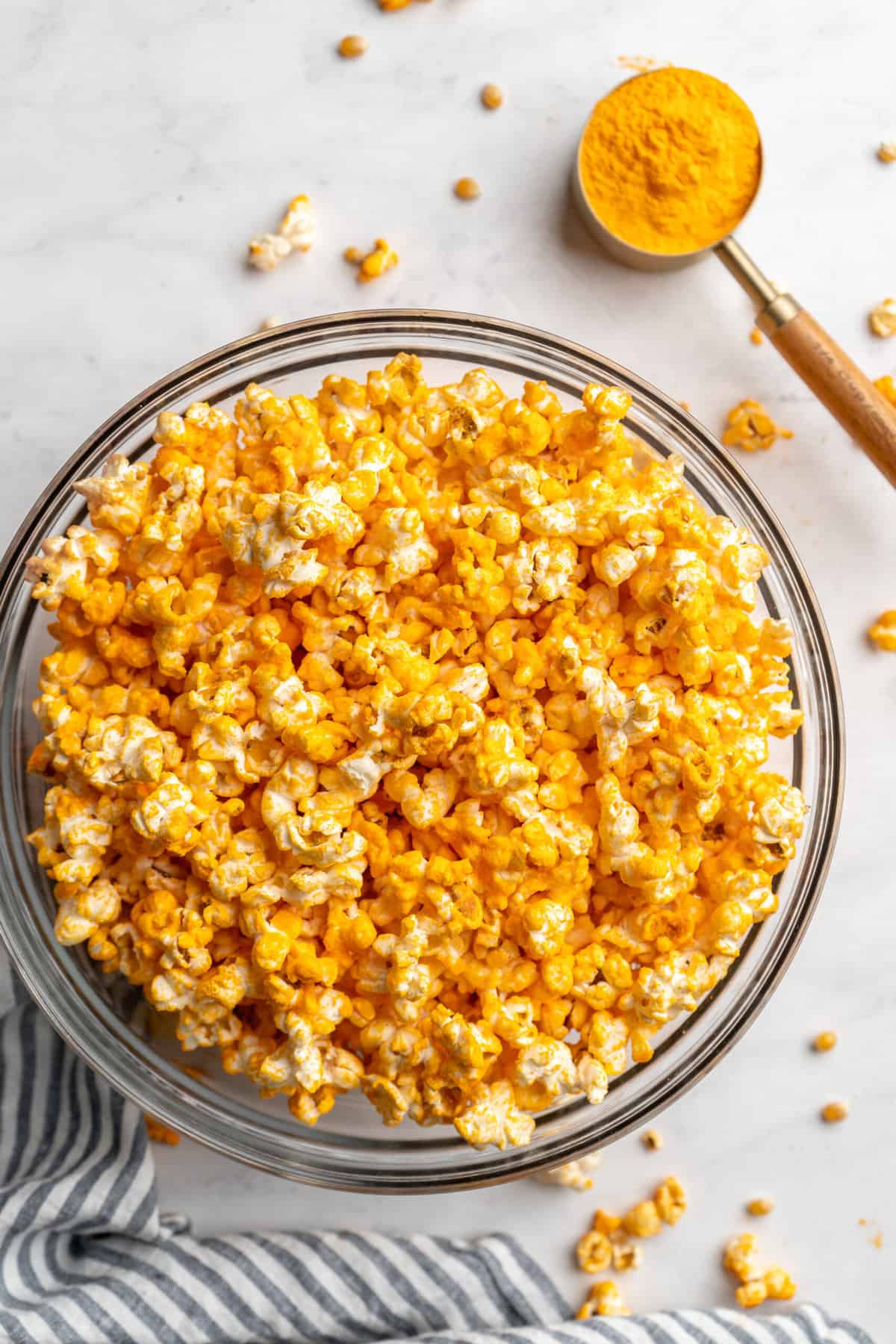 Cheddar popcorn in a bowl.