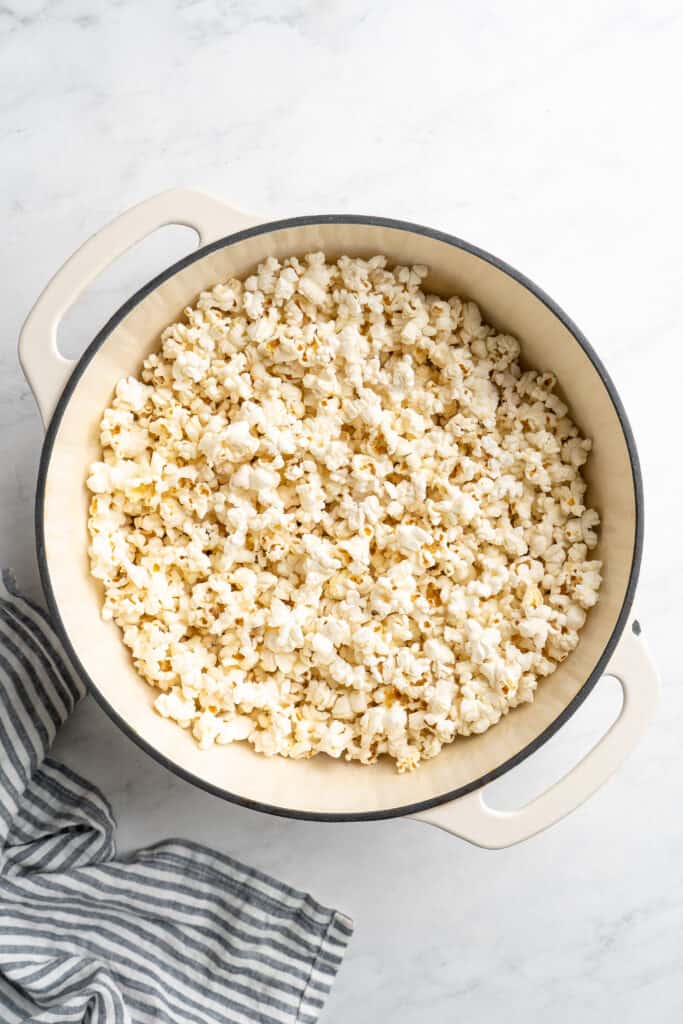 Fresh cooked popcorn in a pot.