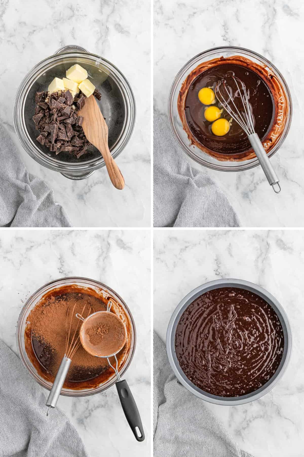 flourless chocolate cake step 1-4 collage