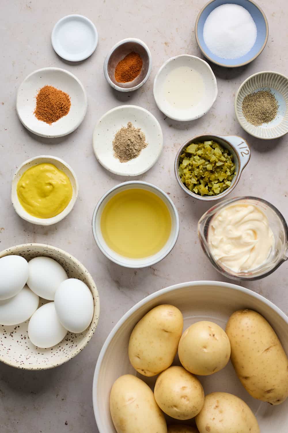 Ingredients to make potato salad recipe