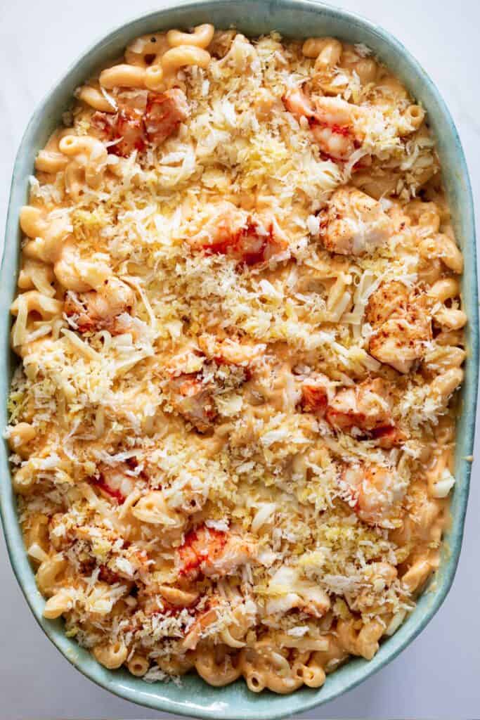 Creamy Baked Lobster Mac and Cheese {4 Cheeses!} Grandbaby Cakes