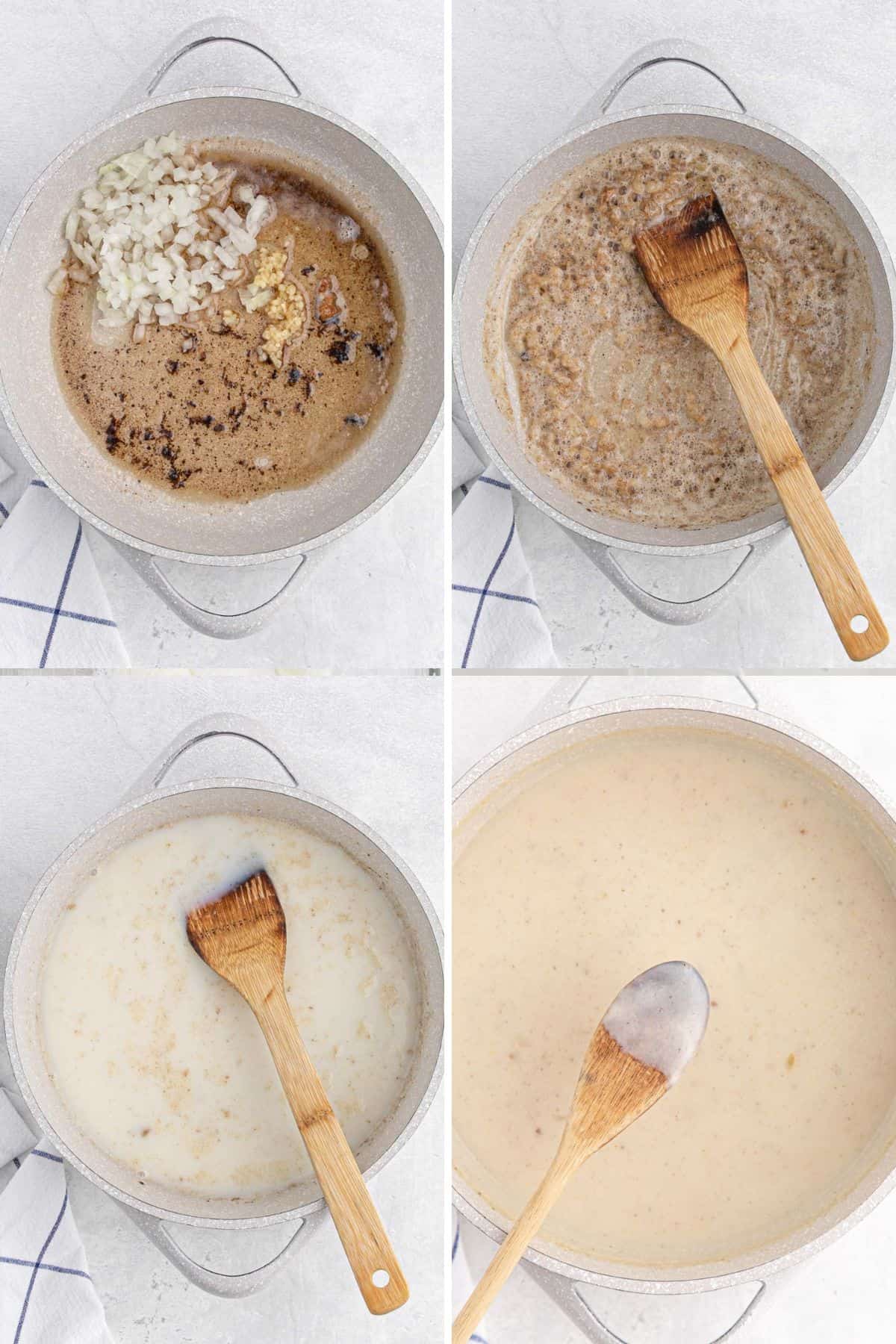 White gravy to cover chicken fried steak being made in a skillet
