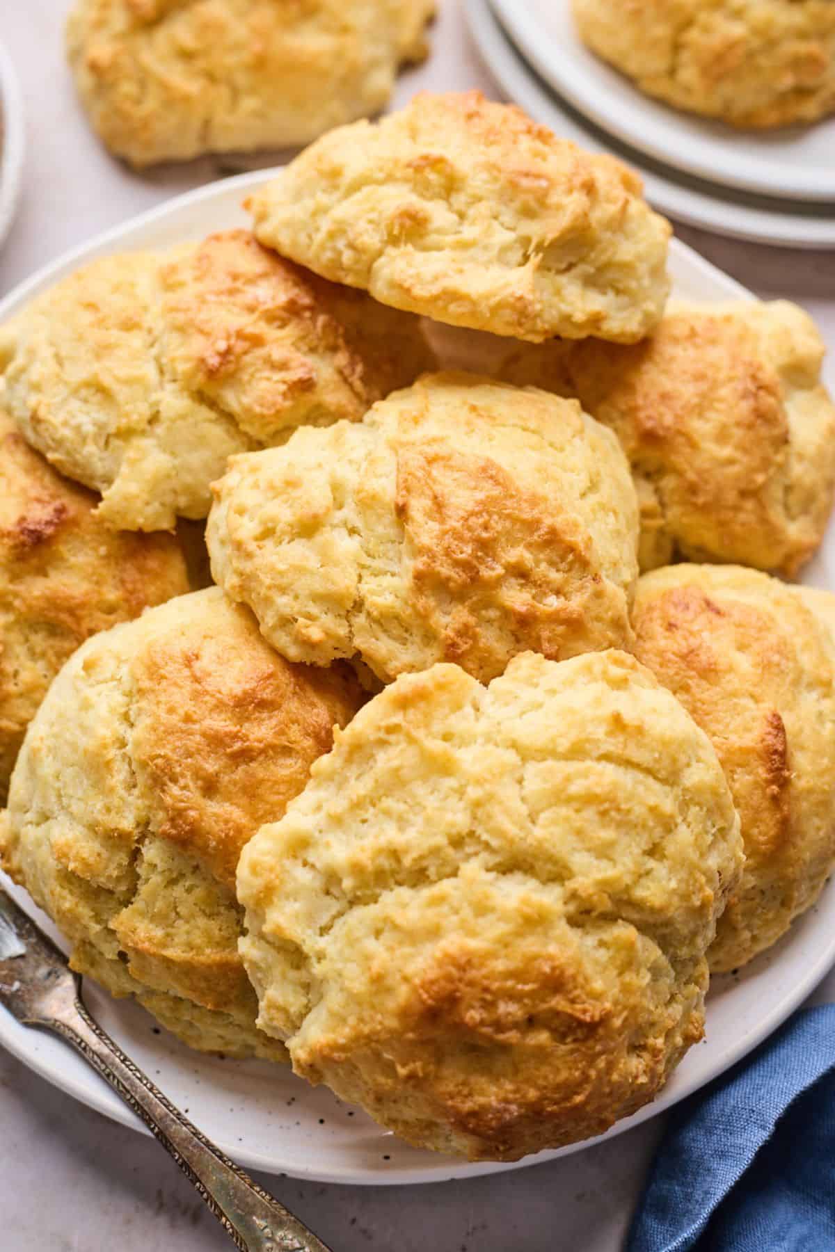Pile of drop biscuits on a plate