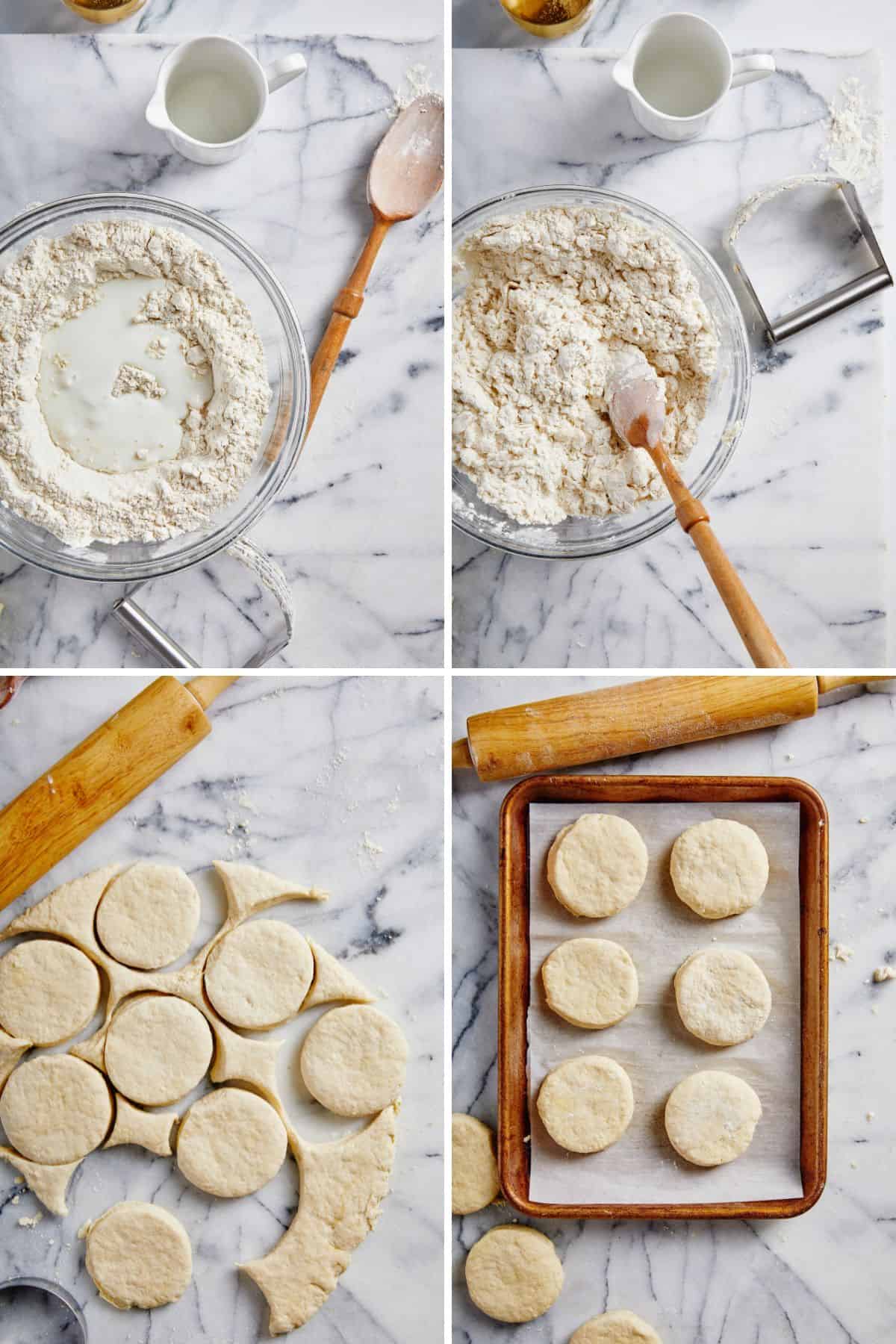 Collage of steps to make buttermilk biscuits