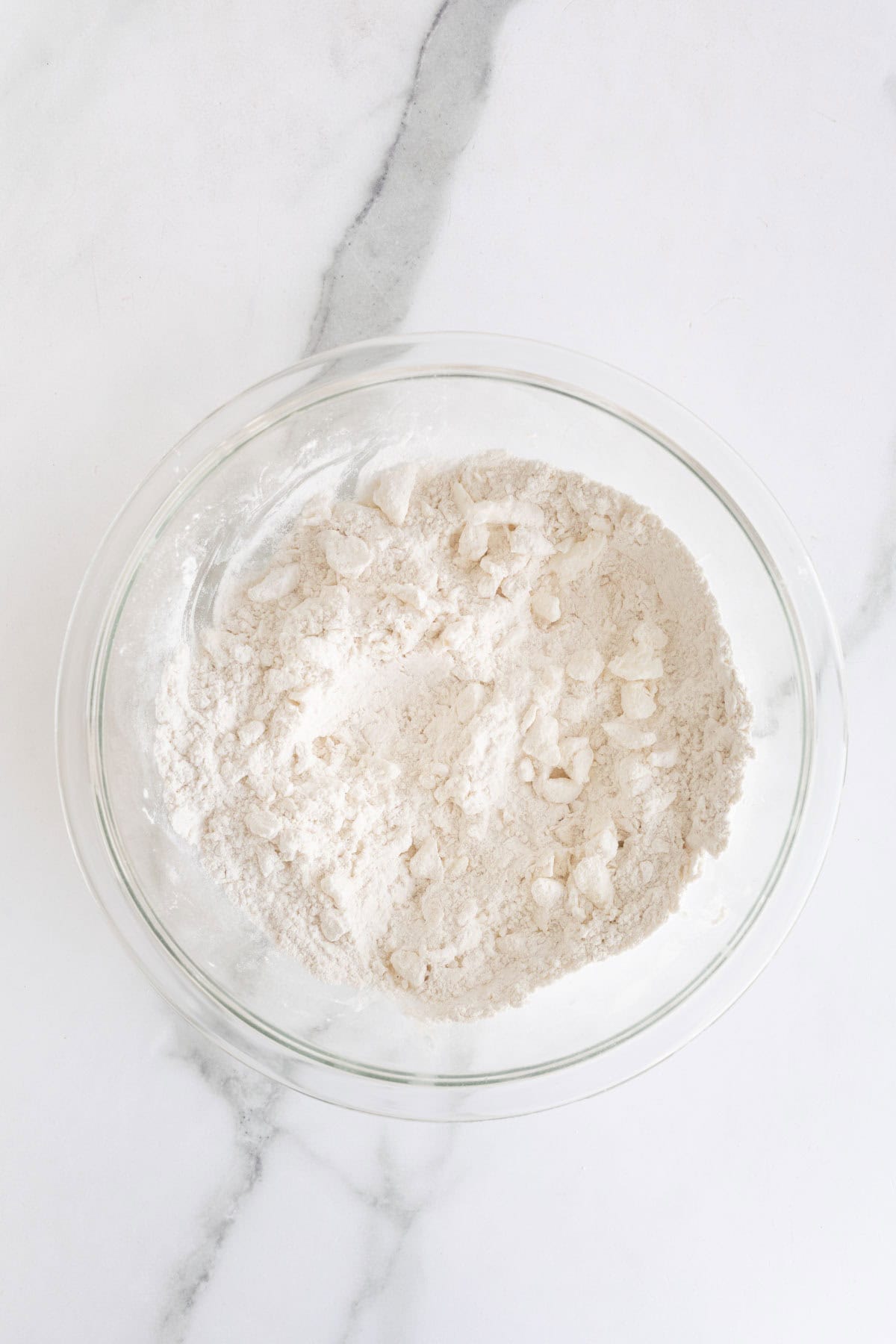 Shortening mixed into flour mixture