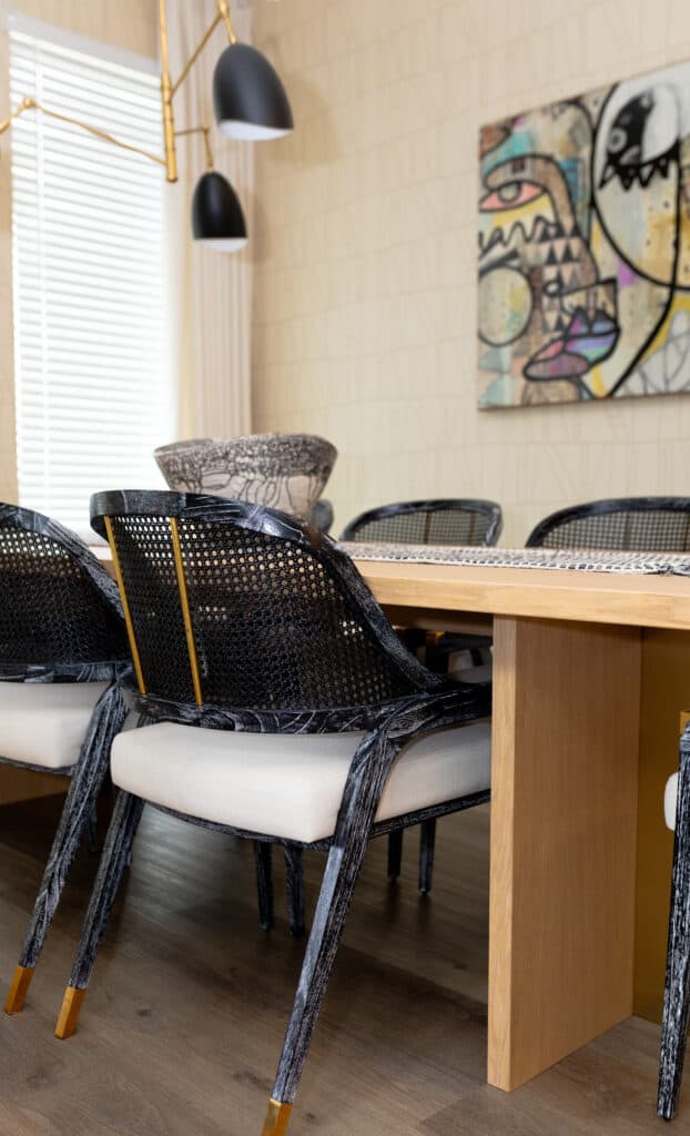 A close up of dining room chairs in Jocelyn Delk Adams' dining area.