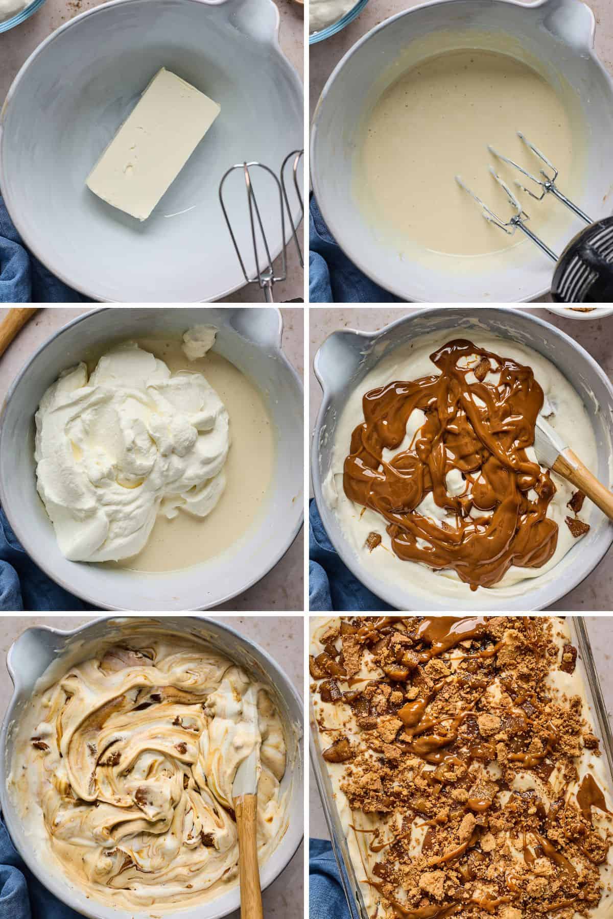 Steps to make and assemble apple pie ice cream