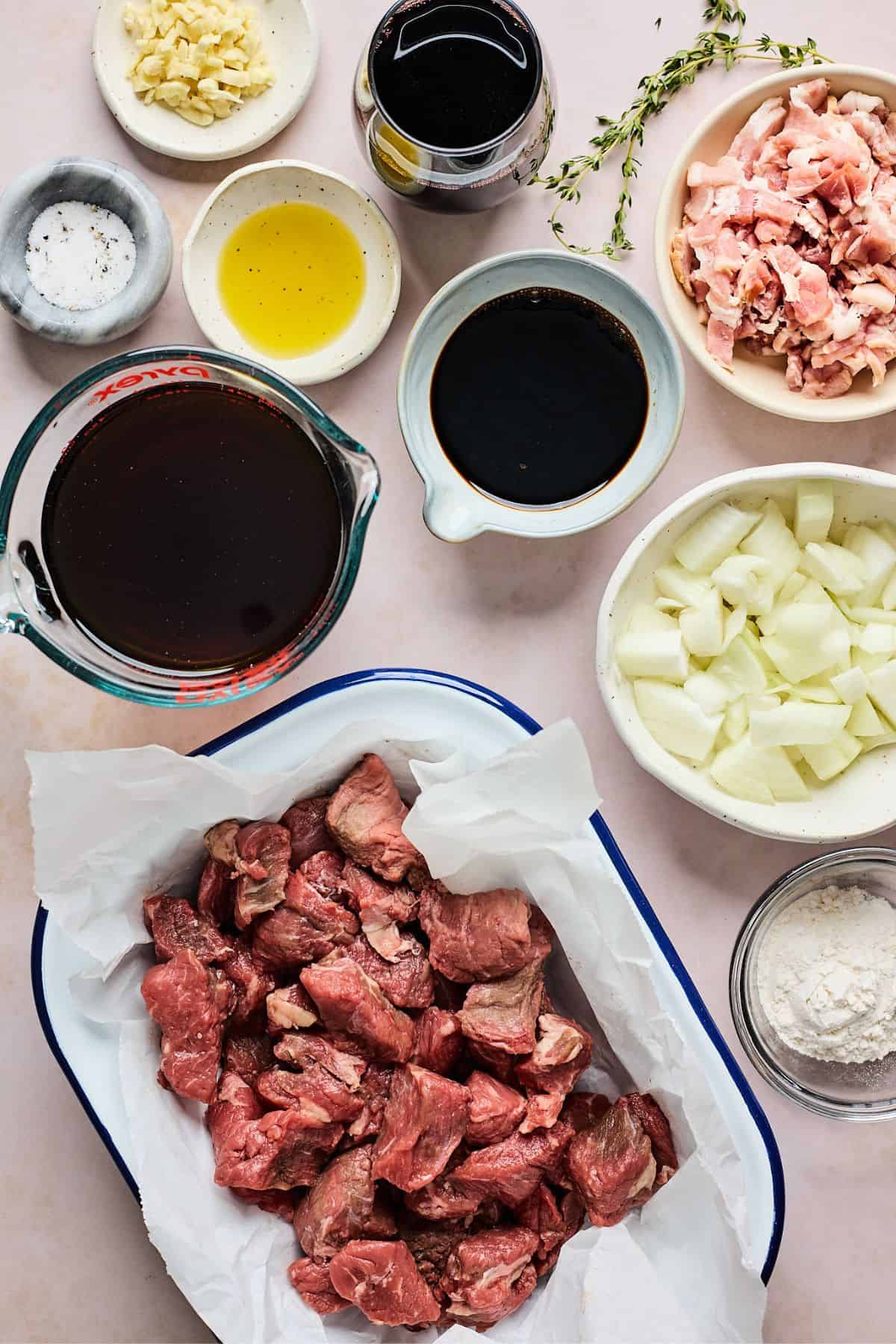 Ingredients to make beef tips