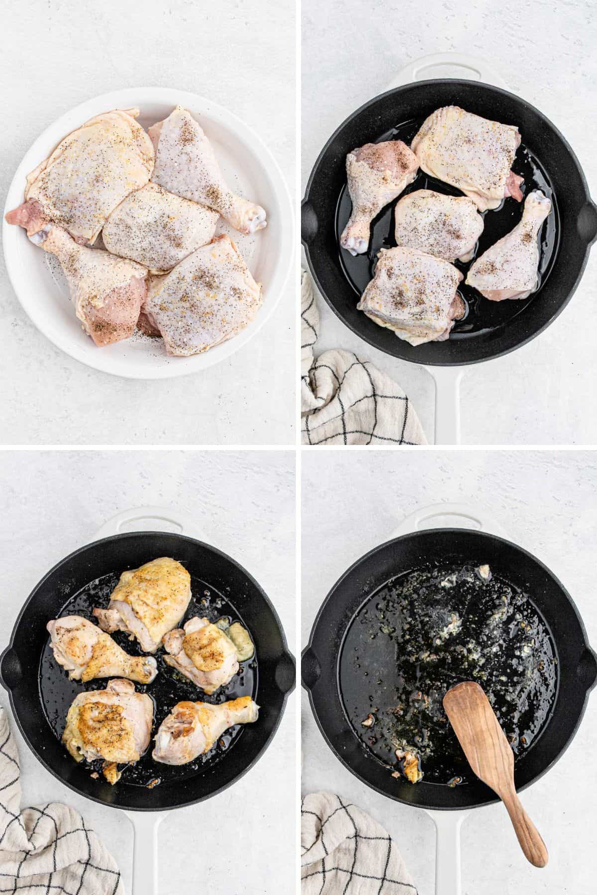 Collage of steps to make the base of the chicken and gravy