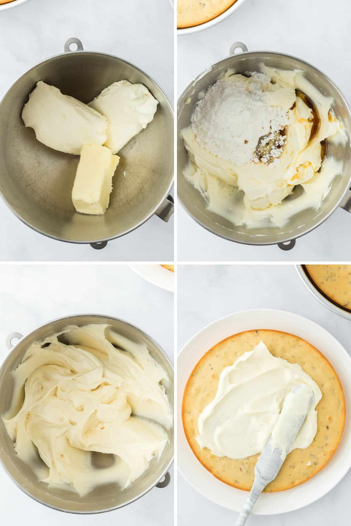 Steps to make the frosting for the butter pecan layer cake