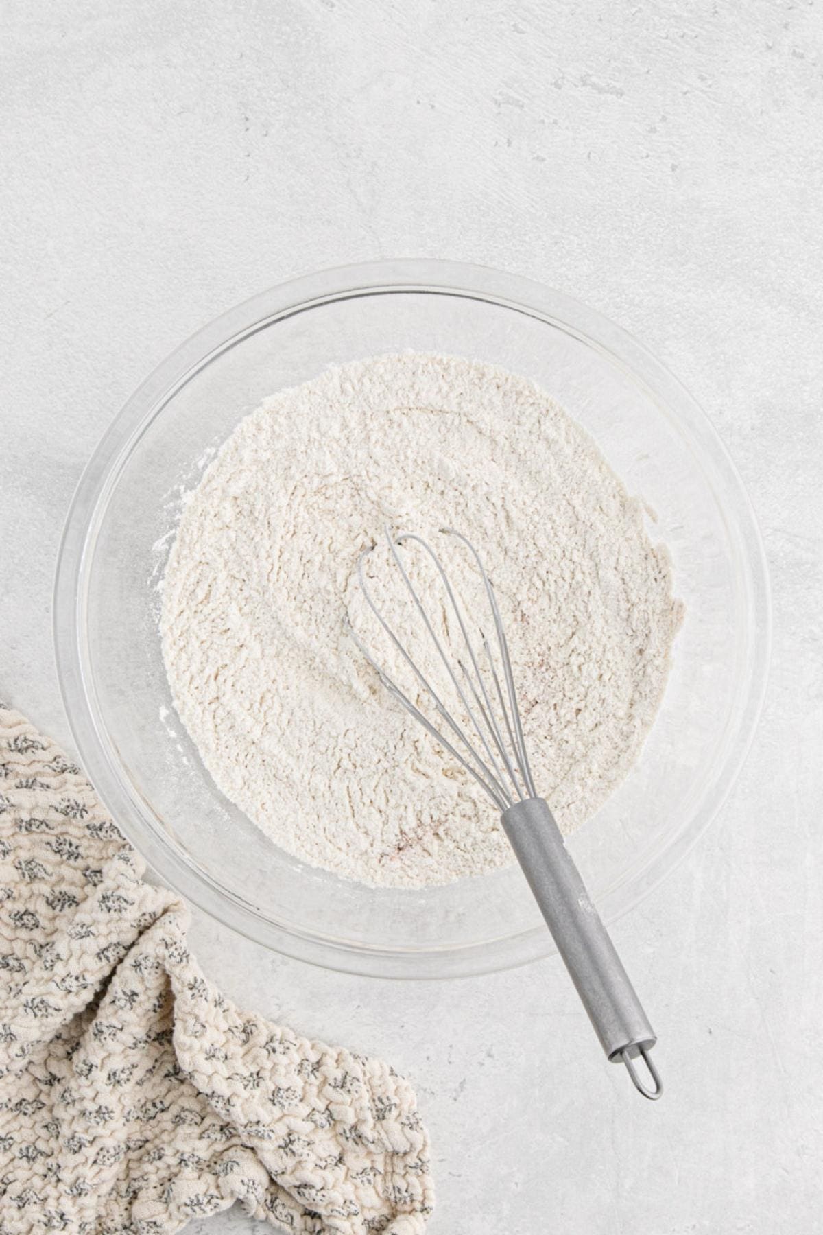 Dry ingredients whisked together in a mixing bowl