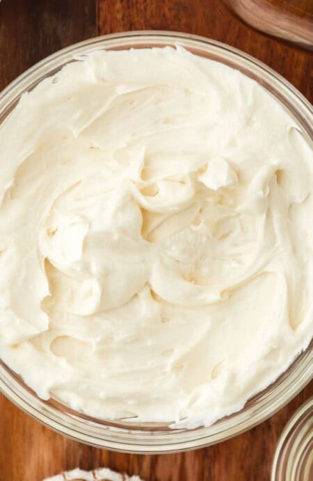 Overhead shot of a bowl of thick, creamy hard sauce