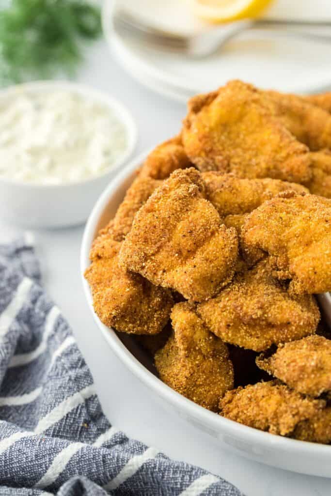 Crispy Catfish Nuggets Cornmeal Breading - Grandbaby Cakes