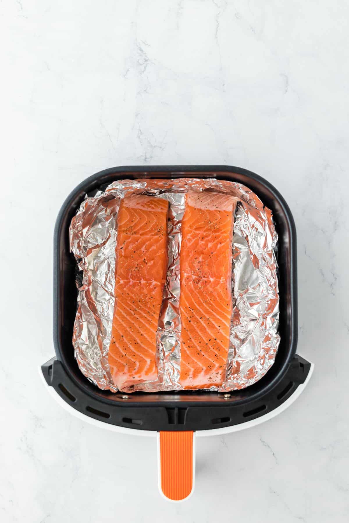 Salmon fillets in air fryer with foil