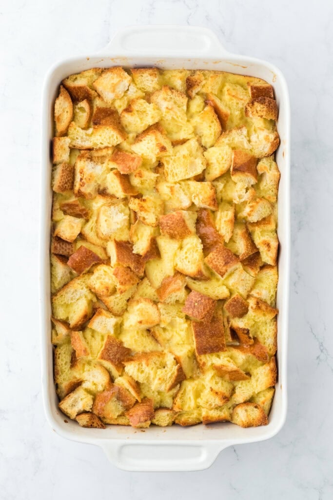 White chocolate bread pudding after baking