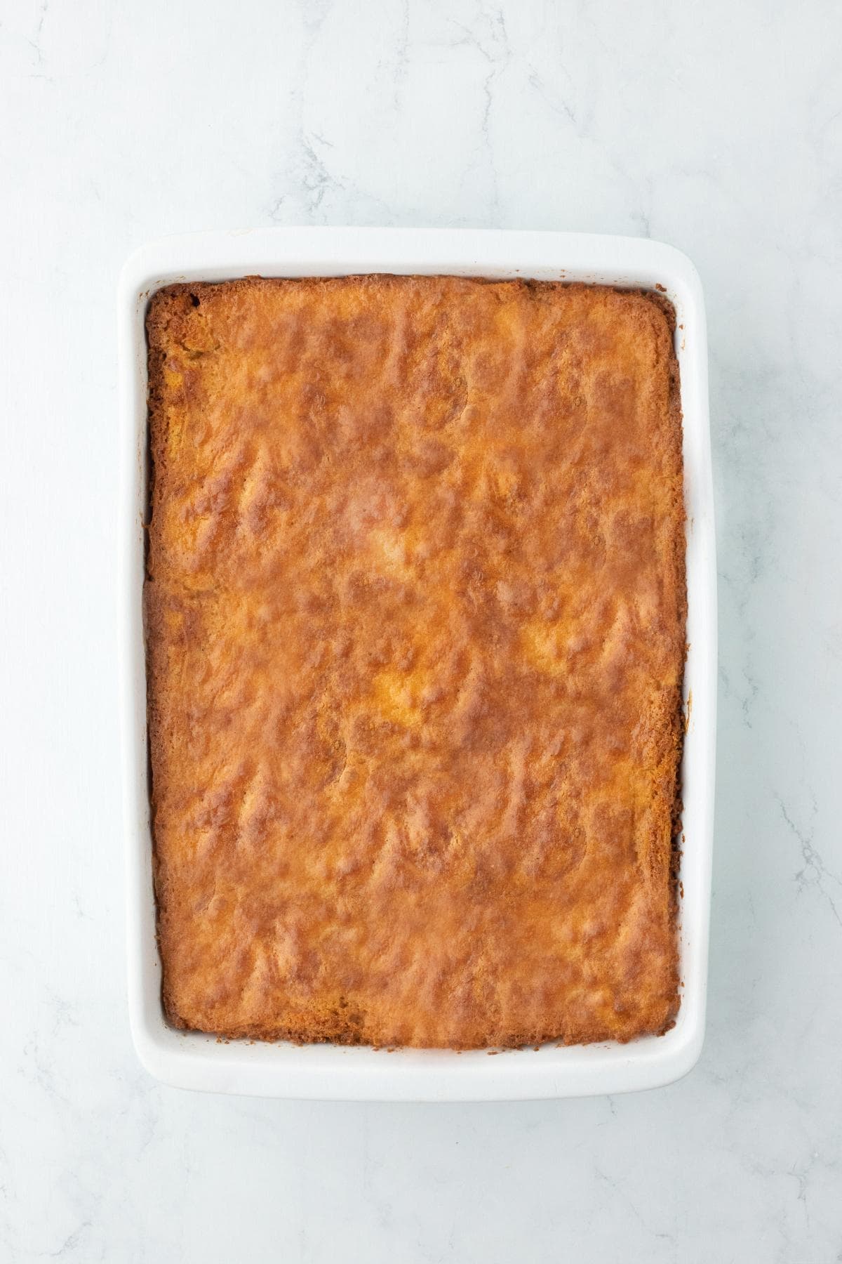 Baked honey bun cake in square pan
