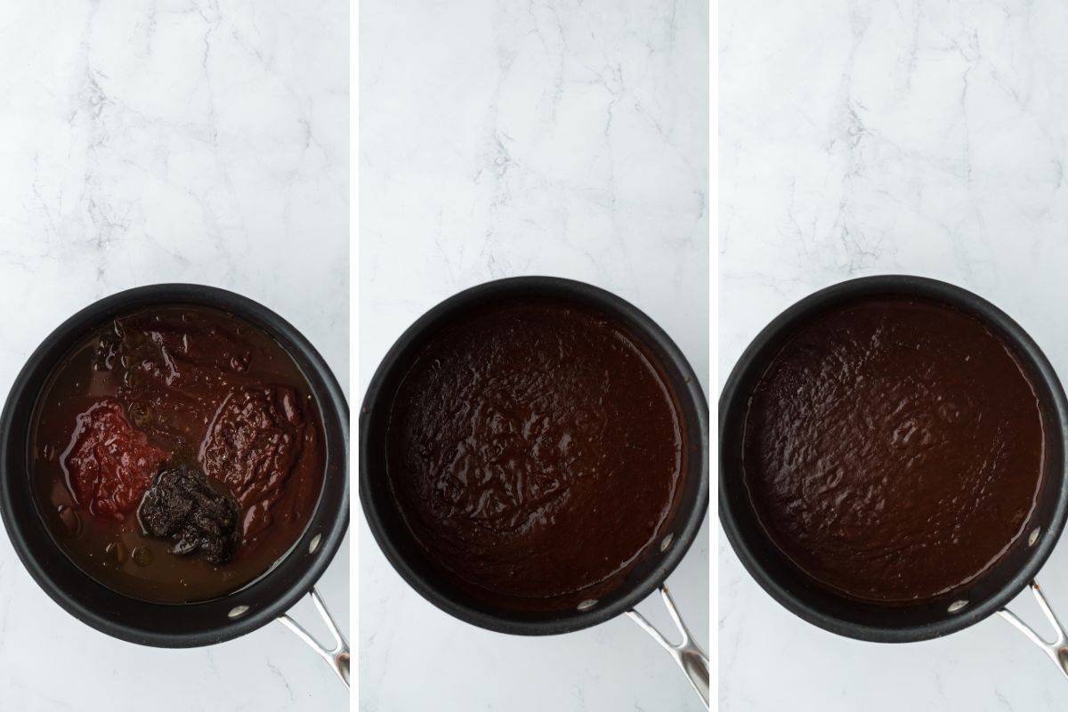 A step by step image collage of how to make Jamaican Oxtail with mixing the sauce ingredients, and cooking them on a pot