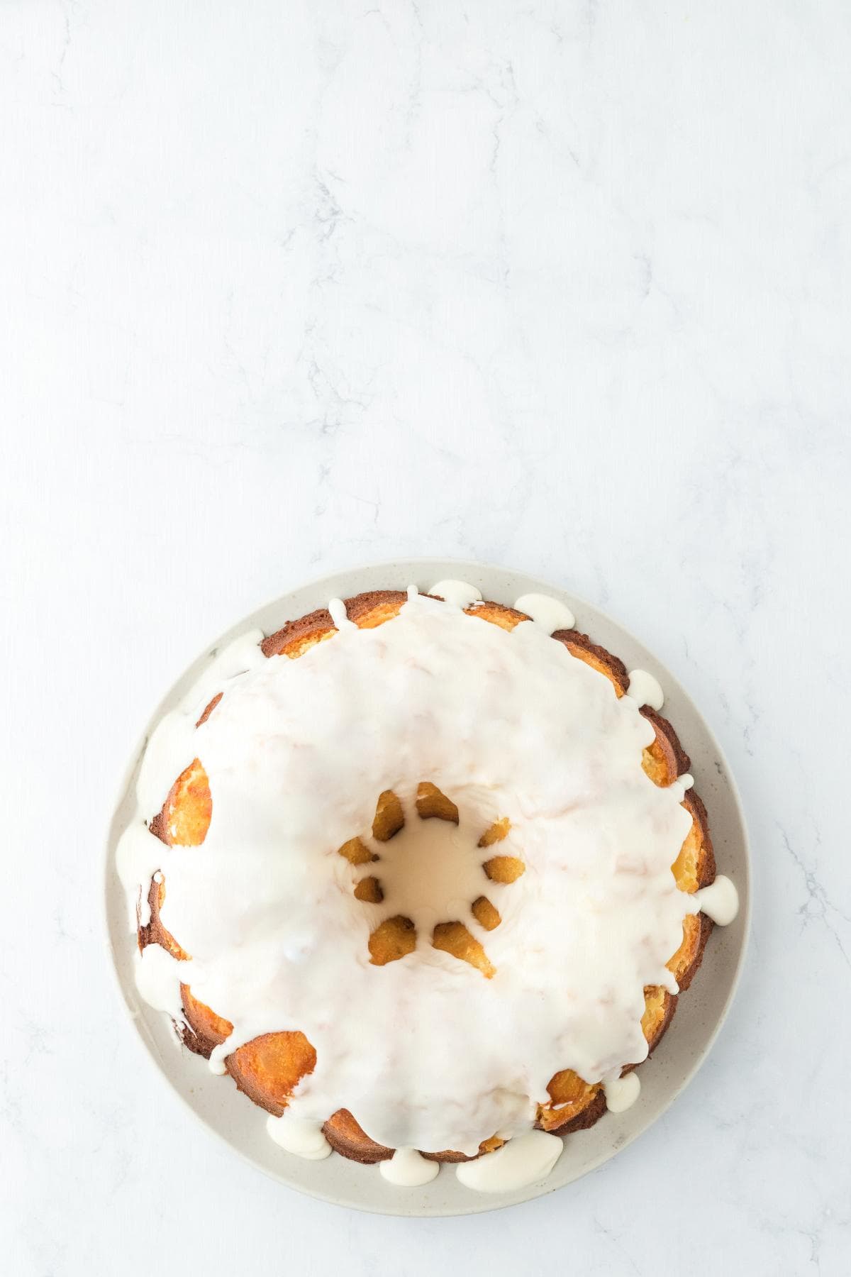 Pineapple pound cake topped with white glaze