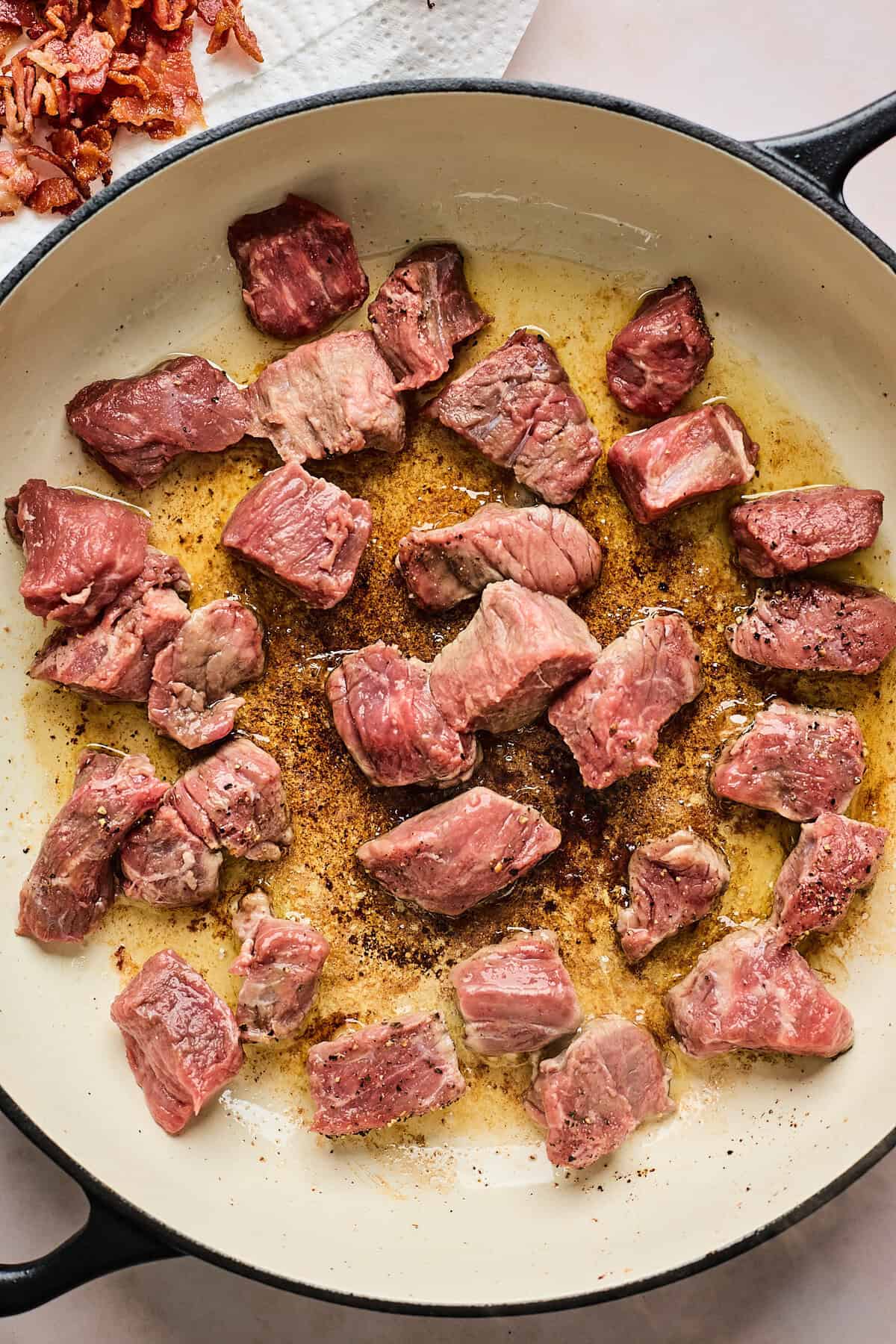 Beef being cooked in a pot