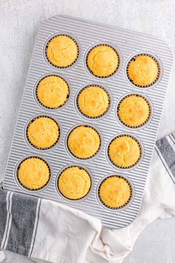 Baked jiffy cornbread muffins out of the oven