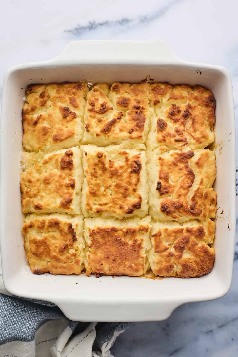 swim butter biscuits out of the oven after baking on white background